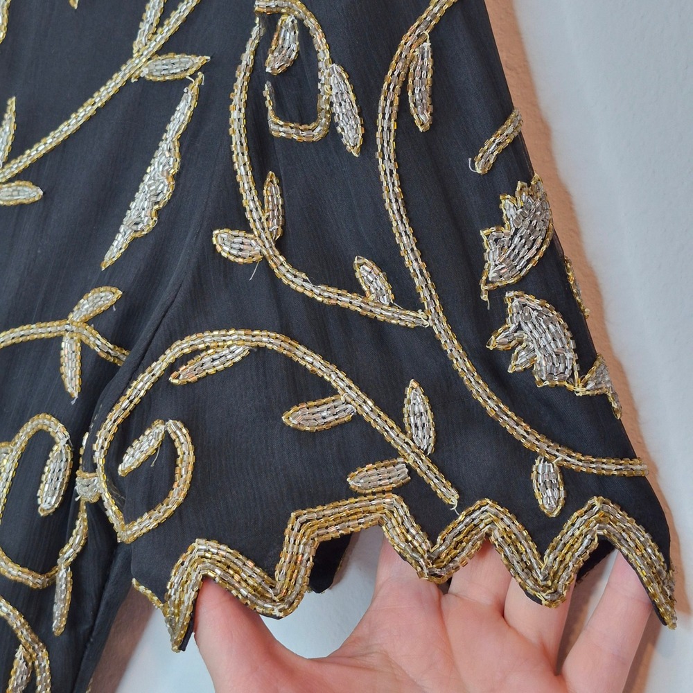Vintage Beaded Silk Laurence Kazar Evening Top Gold Glam Maximalist Costume Sz L - Picture 10 of 12